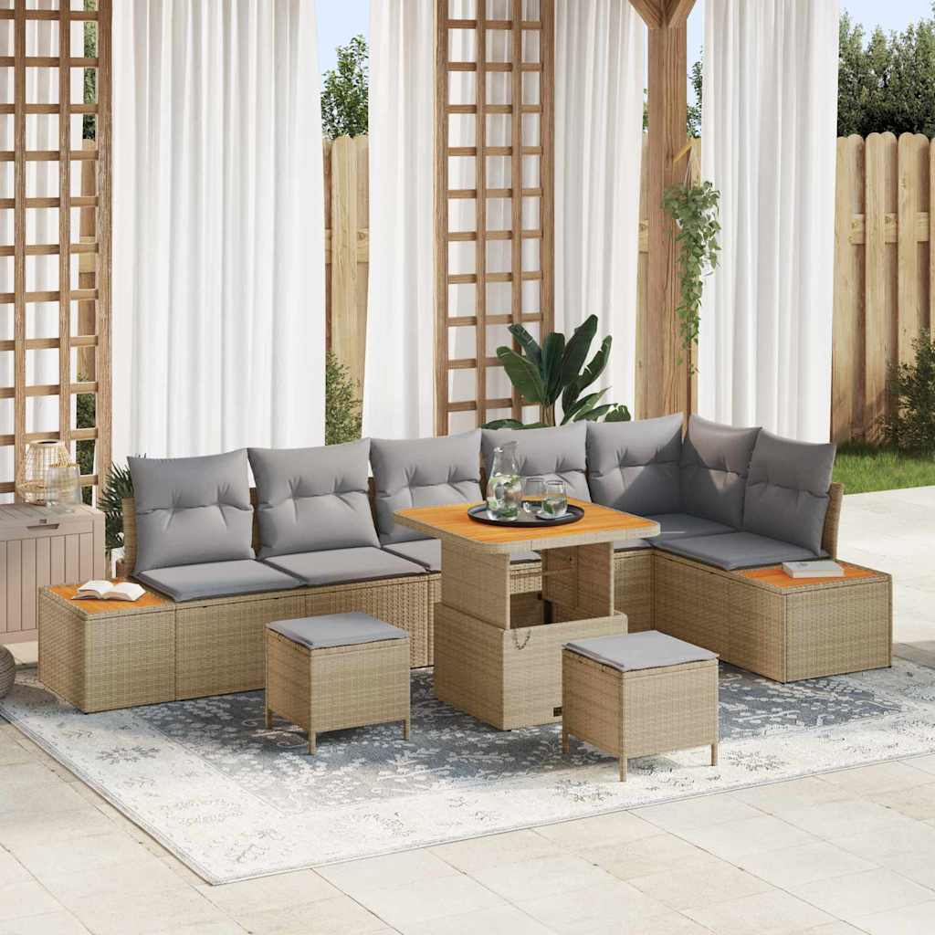 JUNG Vida Gartensofa-set mit Kissen mit Speicher 9 pcs Beige Poly Rattan