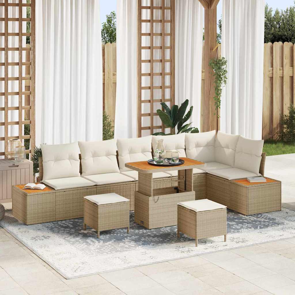 JUNG Vida Gartensofa-set mit Kissen mit Speicher 9 pcs Beige Poly Rattan