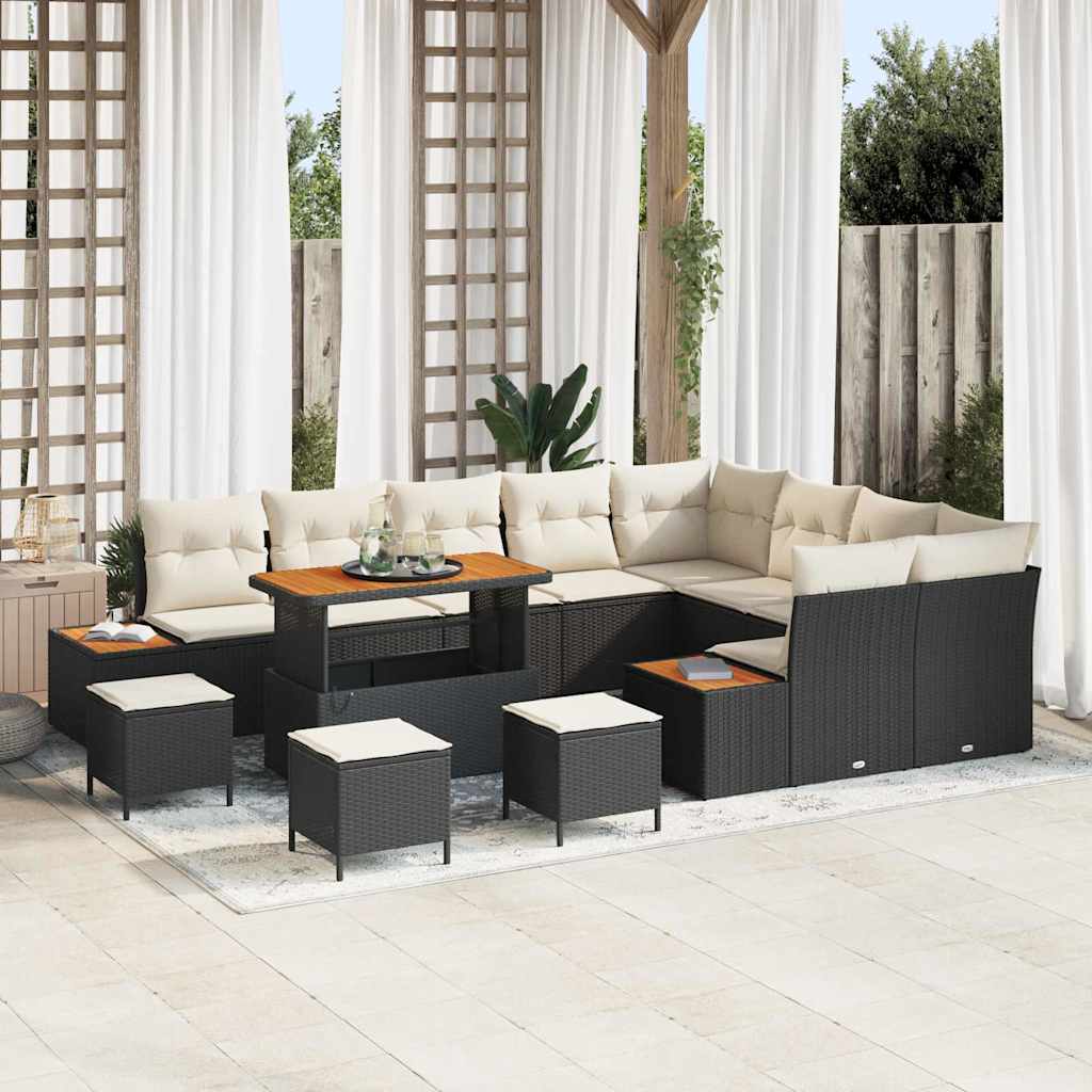 JUNG Vida Gartensofa-set mit Kissen 13 pcs Schwarz Poly Rattan