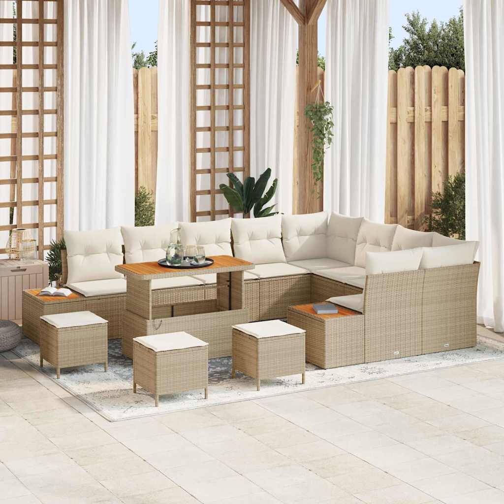 JUNG Vida Gartensofa-set mit Kissen mit Speicher 13 pcs Beige Poly Rattan