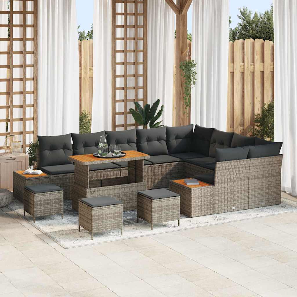 JUNG Vida Gartensofa-set mit Kissen mit Speicher 13 pcs Grau Poly Rattan