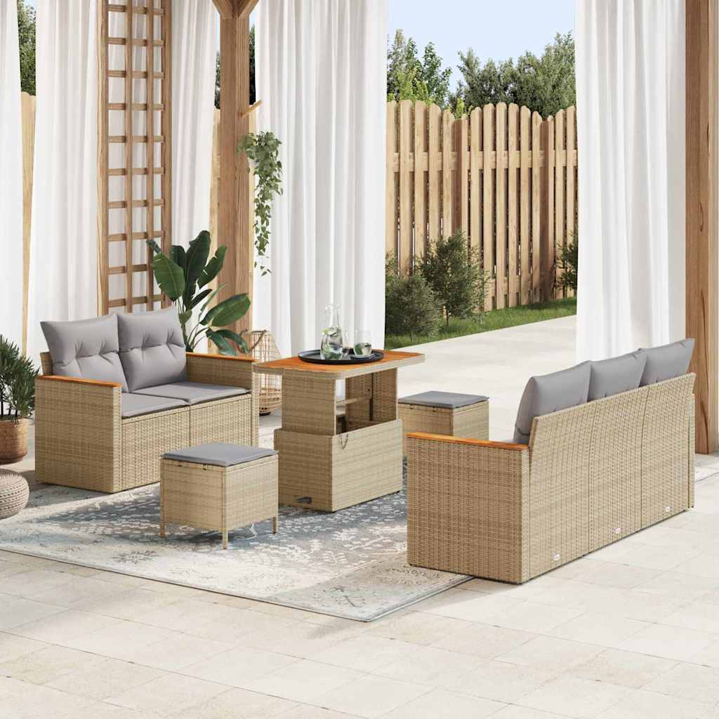 JUNG Vida Gartensofa-set mit Kissen 10 pcs Beige und Hellgrau Poly-Rattan