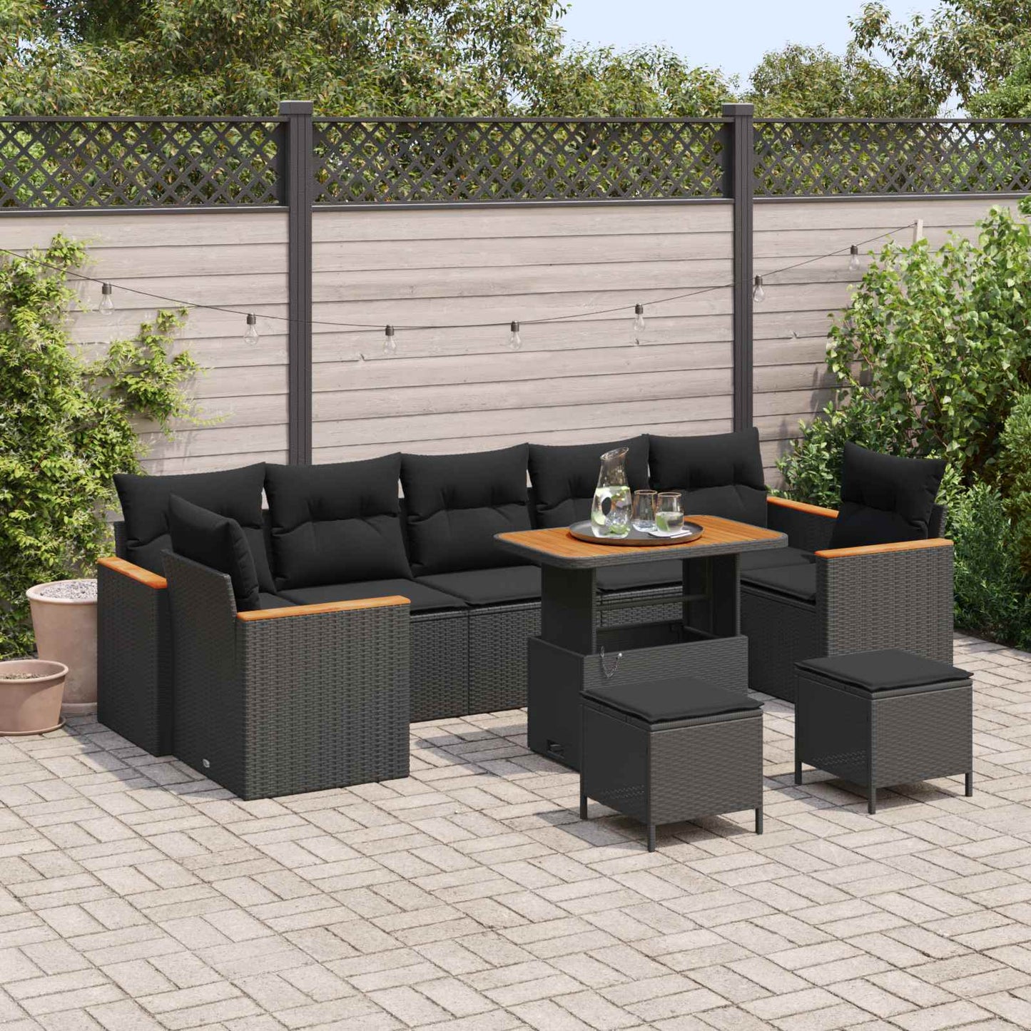 JUNG Vida Gartensofa-set mit Kissen 10 pcs Schwarz Poly Rattan