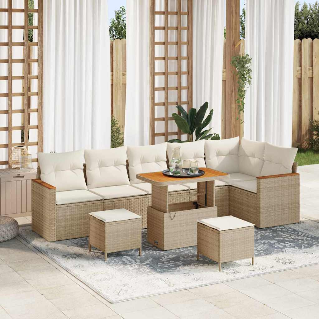 JUNG Vida Garten-Sofa-Set mit Kissen mit Speicher Beige Poly Rattan