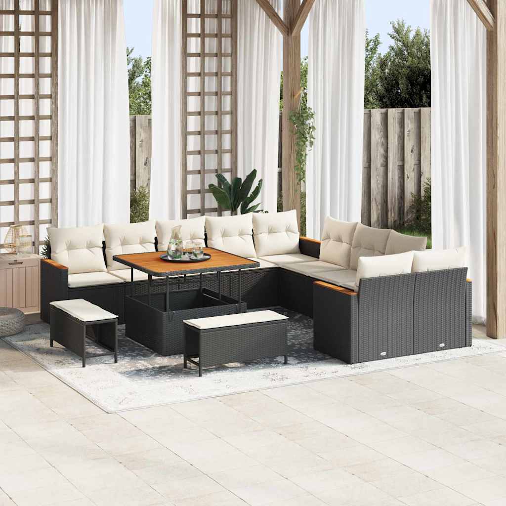 JUNG Vida Gartensofa-set mit Kissen 13 pcs Schwarz Poly-Rattan
