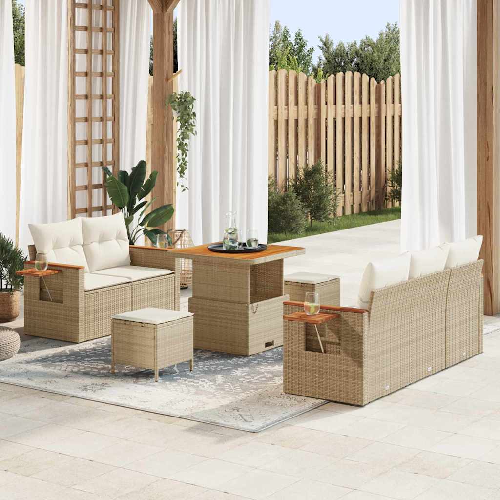 JUNG Vida Gartensofa-set mit Kissen 10 pcs Beige und Creme Poly-Rattan