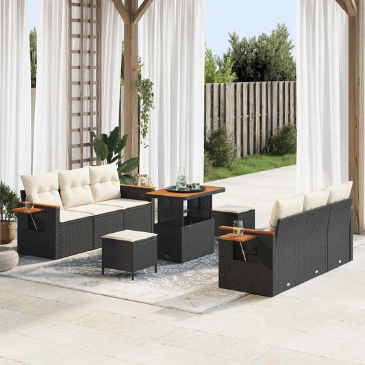 JUNG Vida Gartensofa-set mit Kissen 11 pcs Schwarz und Creme Poly-Rattan