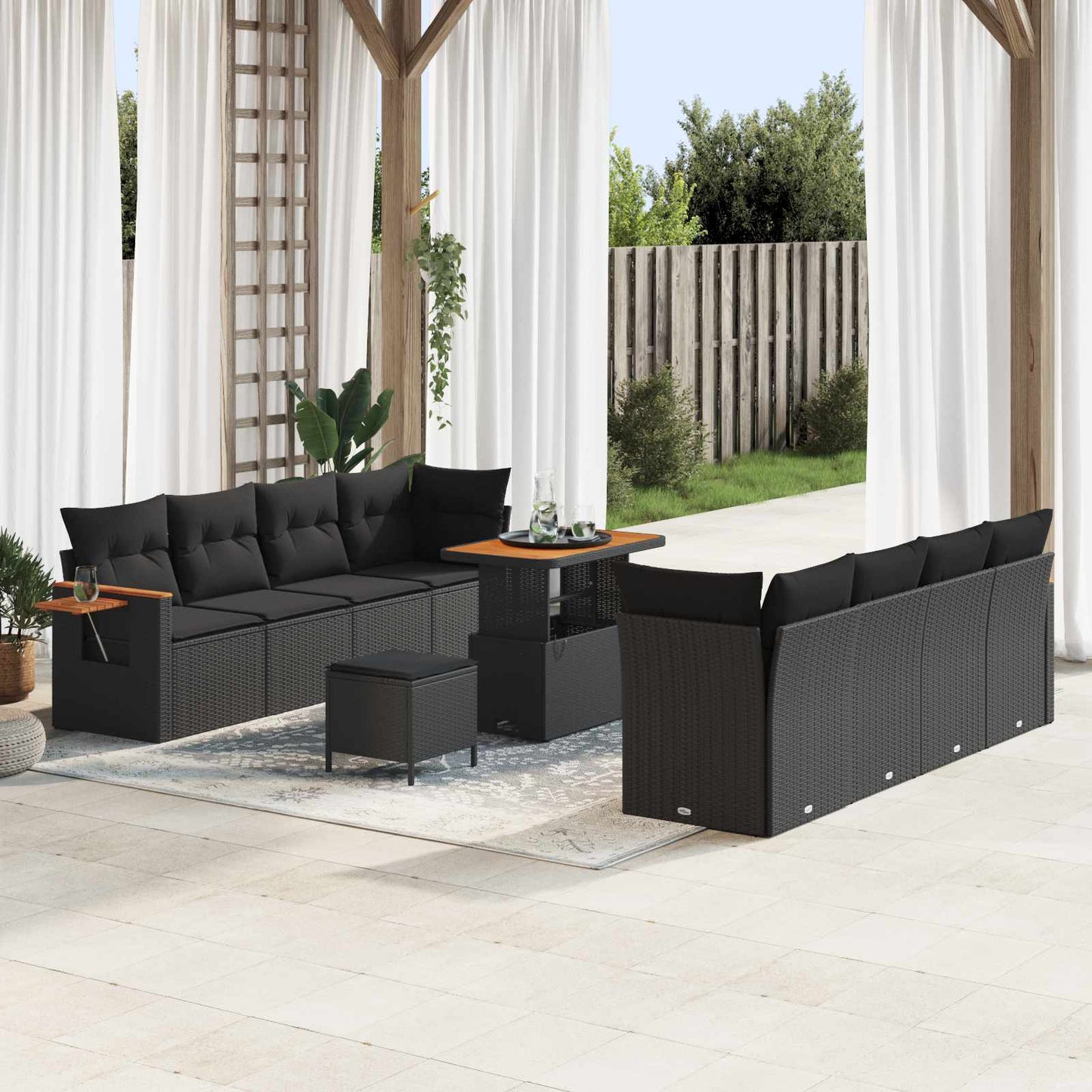 JUNG Vida Gartensofa-set mit Kissen 12 pcs Schwarz Poly-Rattan