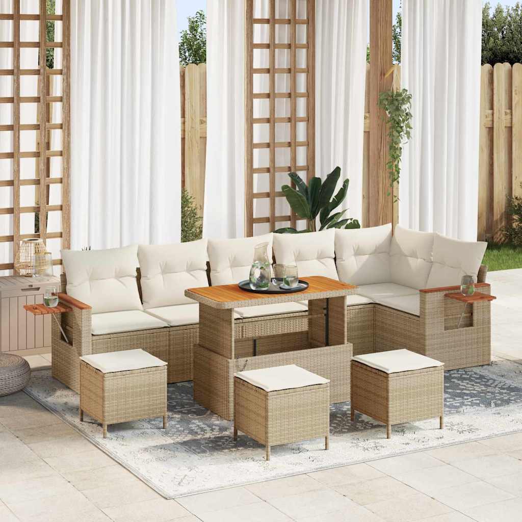 JUNG Vida Gartensofa-set mit Kissen 12 pcs Beige und Creme Poly-Rattan