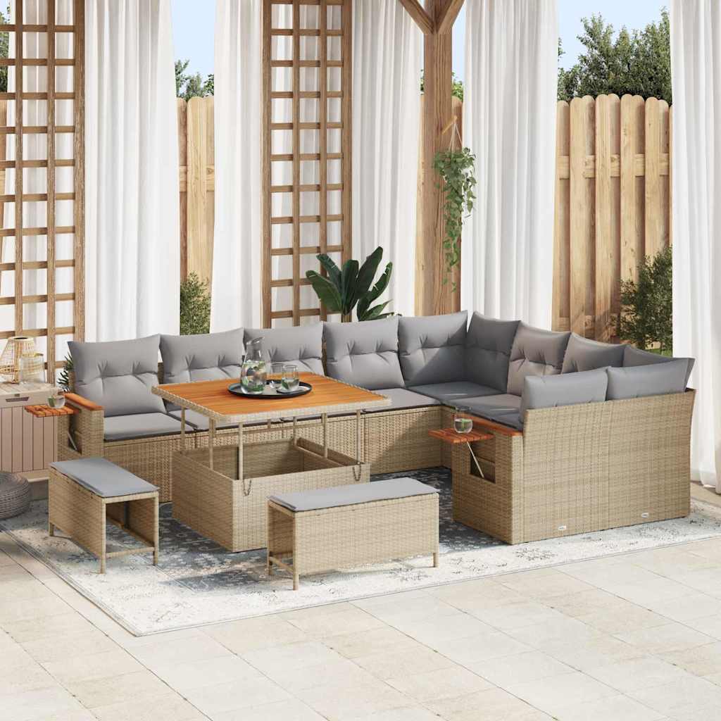 JUNG Vida Gartensofa-set mit Kissen 13 pcs Beige und Hellgrau Poly-Rattan