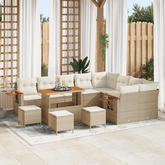 JUNG Vida Gartensofa-set mit Kissen 14 pcs Beige und Creme Poly-Rattan