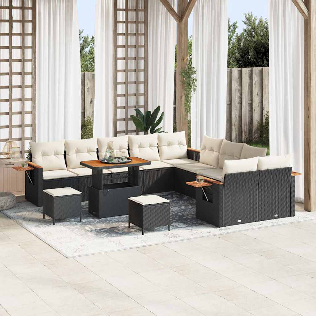 JUNG Vida Gartensofa-set mit Kissen 17 pcs Schwarz und Creme Poly-Rattan