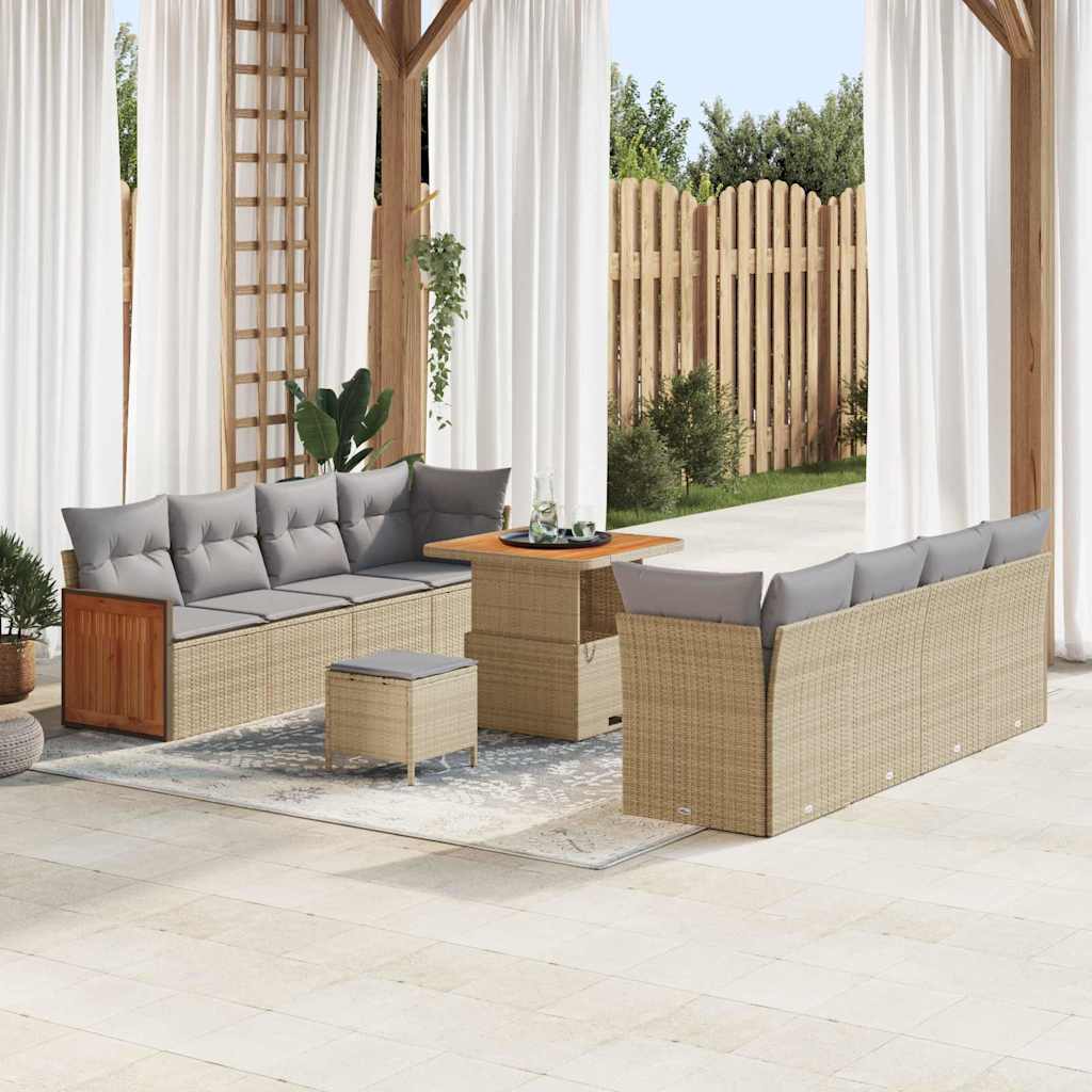 JUNG Vida Gartensofa-set mit Kissen 12 pcs Beige und Hellgrau Poly-Rattan