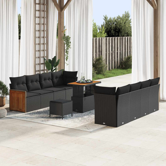 JUNG Vida Gartensofa-set mit Kissen 12 pcs Schwarz Poly-Rattan