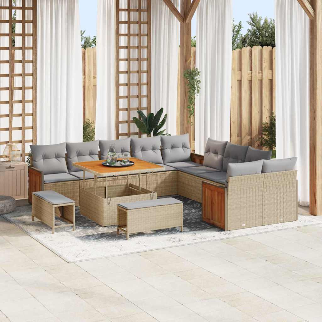 JUNG Vida Gartensofa-set mit Kissen 17 pcs Beige und Hellgrau Poly-Rattan