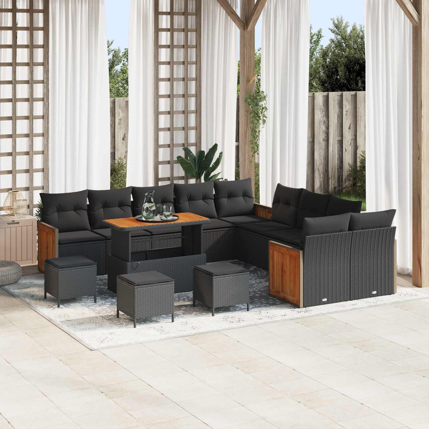 JUNG Vida Gartensofa-set mit Kissen 18 pcs Schwarz Poly-Rattan