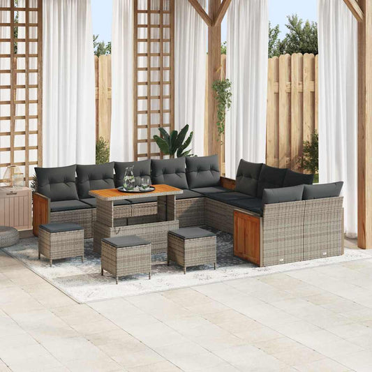 JUNG Vida Gartensofa-set mit Kissen 18 pcs Grau Poly-Rattan