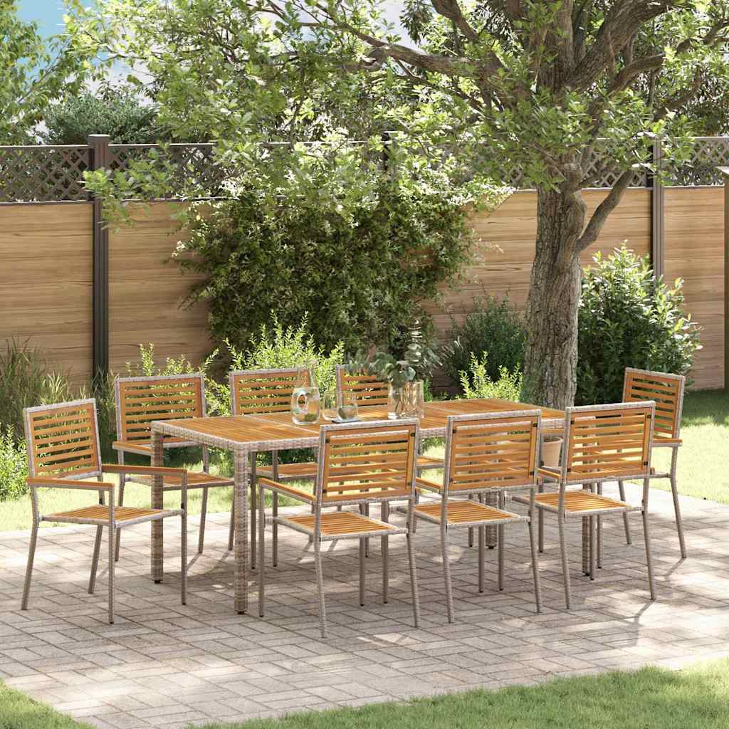 JUNG Vida Garten Essgruppe 9 pcs Grau und Braun Poly-Rattan