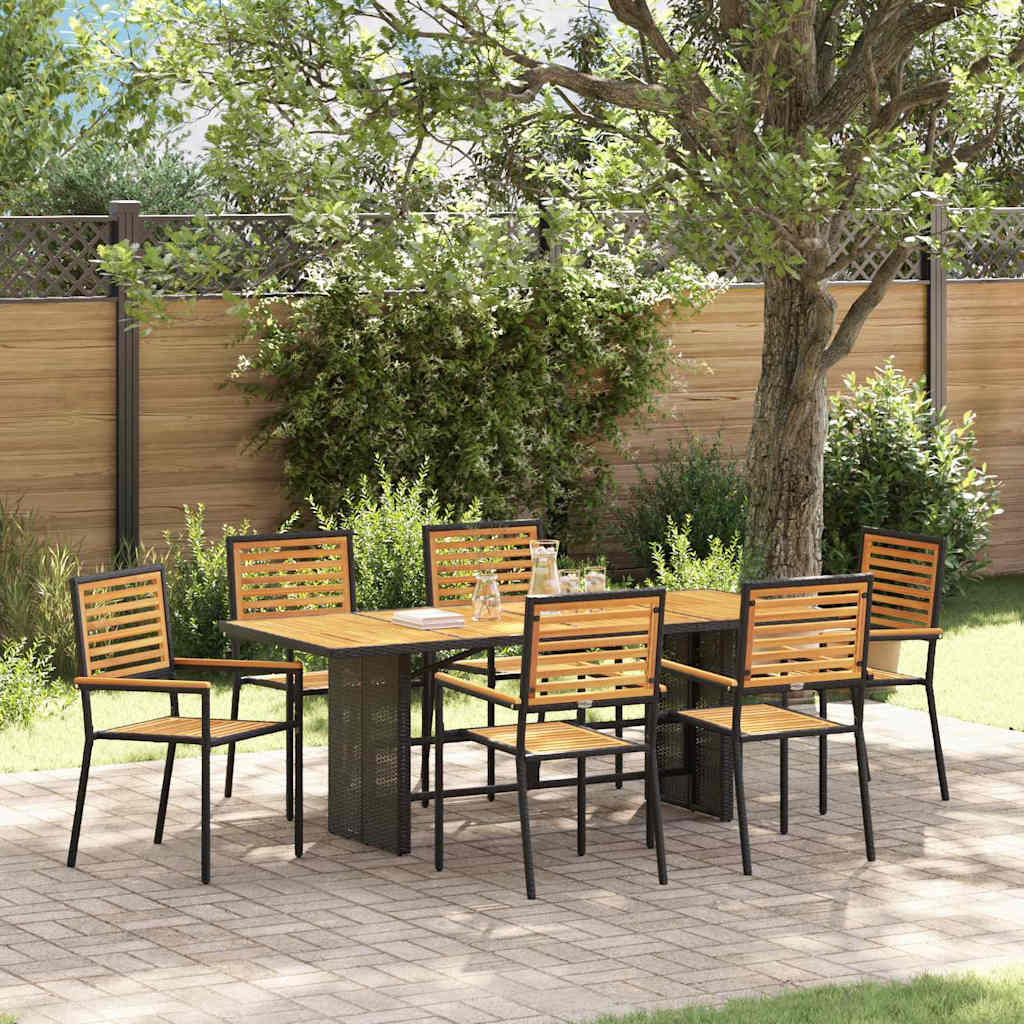 JUNG Vida Garten Essgruppe 7 pcs Schwarz und Braun Poly-Rattan