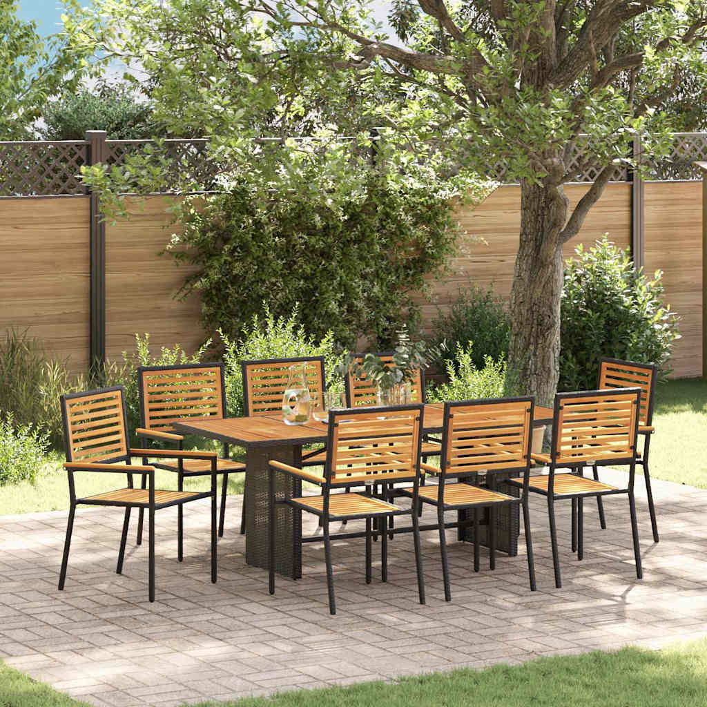 JUNG Vida Garten Essgruppe 9 pcs Schwarz und Braun Poly-Rattan