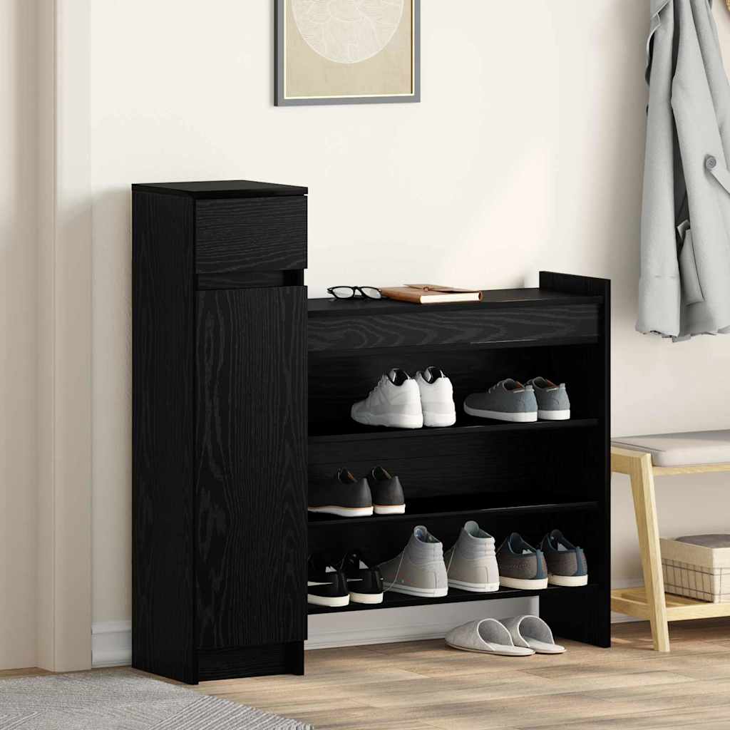 JUNG Vida Schuhschrank mit Regal Schwarz Eichen-Optik 100,5 x 28 x 100 cm