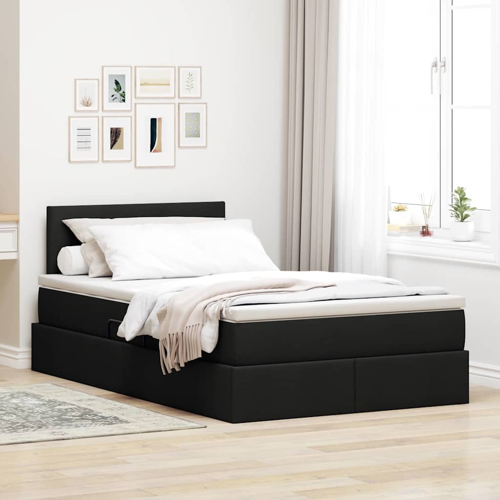 JUNG Vida Bett mit Stauraum und LED mit LED Schwarz 120 x 200 cm Stoff