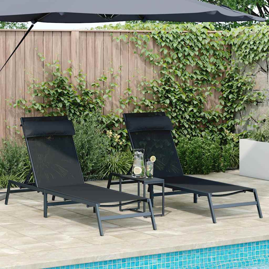 JUNG Vida Sonnenliegen 2-Person 3 pcs Schwarz und Anthrazit Stahl