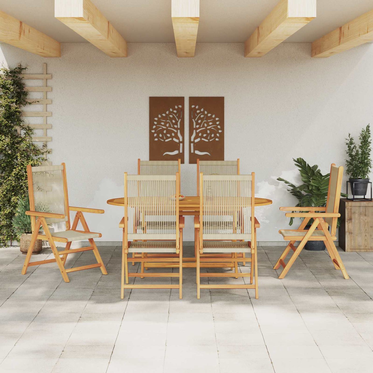 JUNG Vida Garten Essgruppe 7 pcs Beige Massivholz Akazie