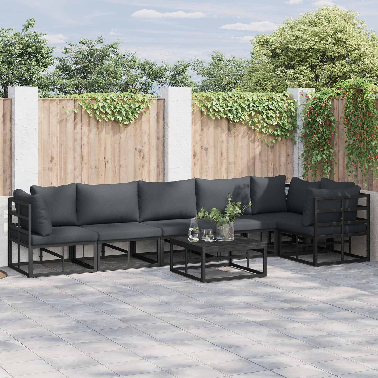 JUNG Vida Gartensofa-set mit Kissen 7 pcs Schwarz Aluminium