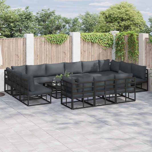JUNG Vida Gartensofa-set mit Kissen 13 pcs Schwarz Aluminium