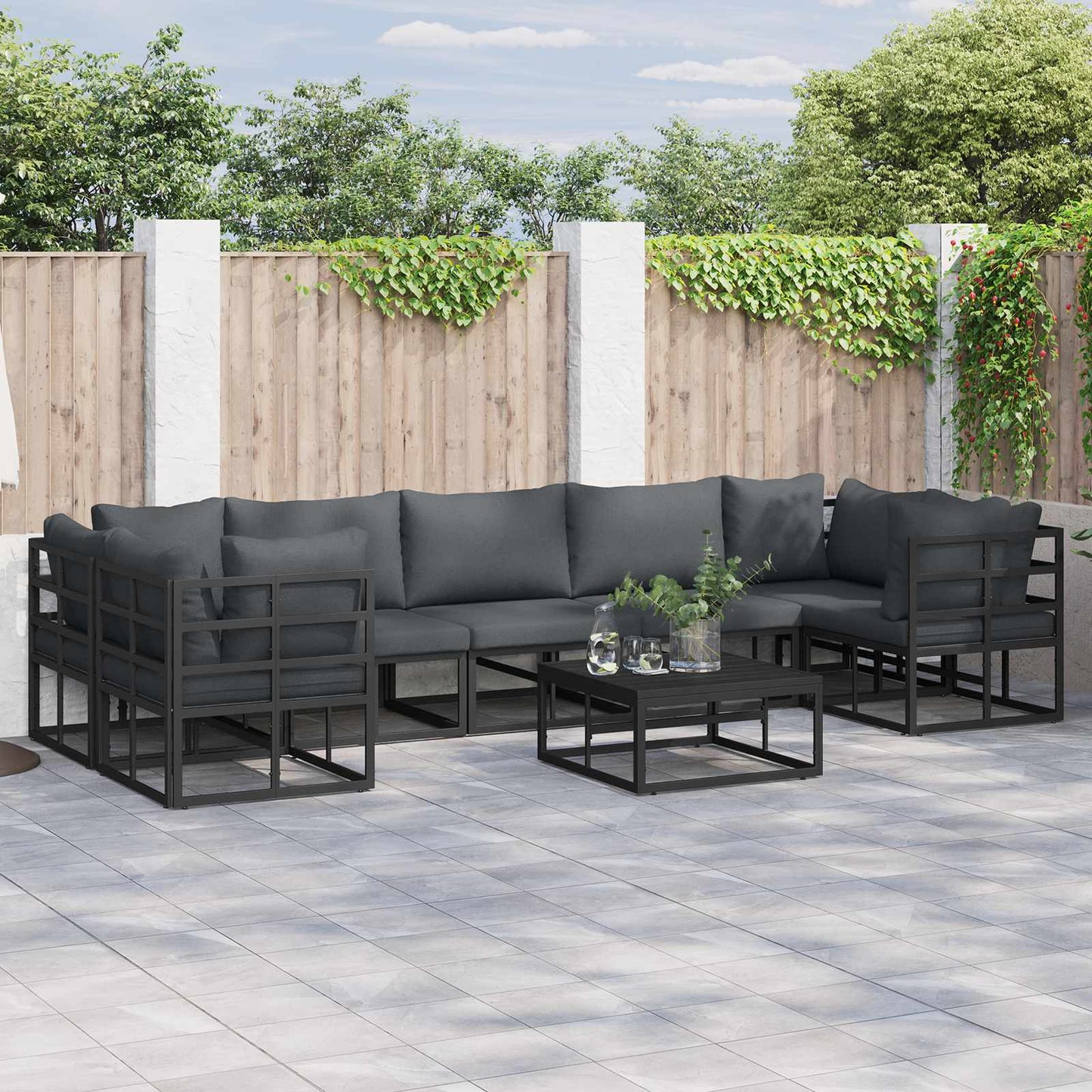 JUNG Vida Gartensofa-set mit Kissen 8 pcs Schwarz Aluminium
