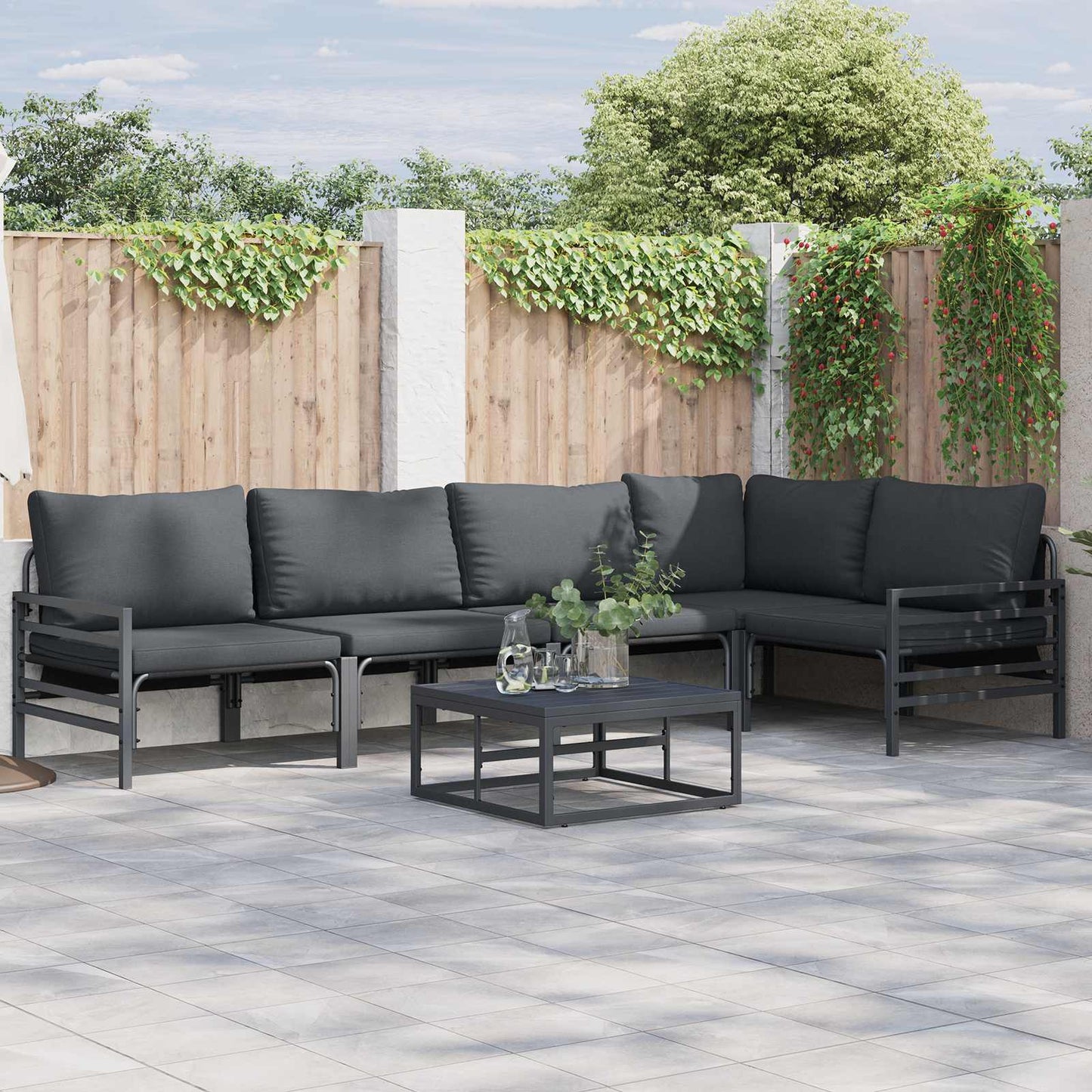 JUNG Vida Gartensofa-set mit Kissen 6 pcs Schwarz Stahl