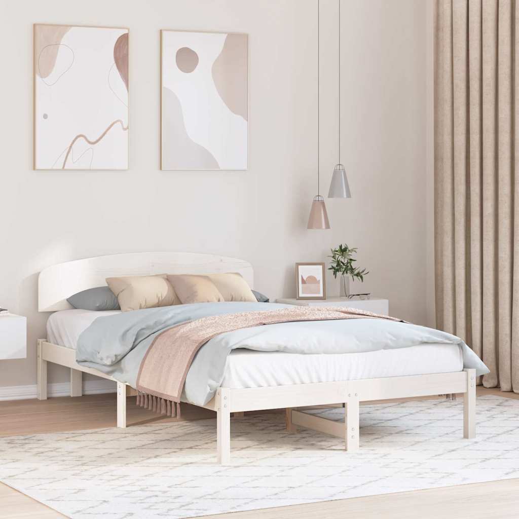JUNG Vida Bettrahmen mit Kopfteil Weiß 140 x 190 cm Massives Kiefernholz