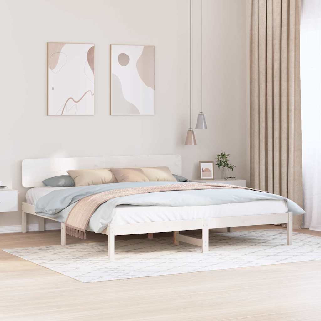 JUNG Vida Bettrahmen mit Kopfteil Weiß 180 x 200 cm Massives Kiefernholz
