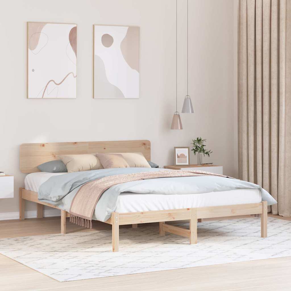 JUNG Vida Bettrahmen mit Kopfteil Natur 150 x 200 cm Massives Kiefernholz