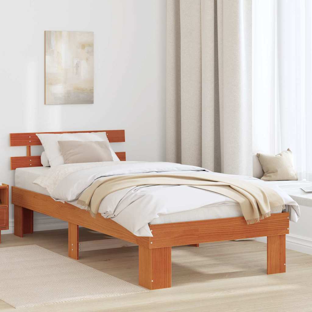 JUNG Vida Bettrahmen Wachsbraun 90 x 190 cm Massives Kiefernholz