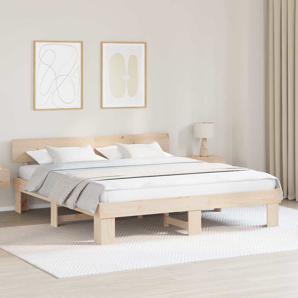 JUNG Vida Bettrahmen mit Kopfteil Natur 180 x 200 cm Massives Kiefernholz