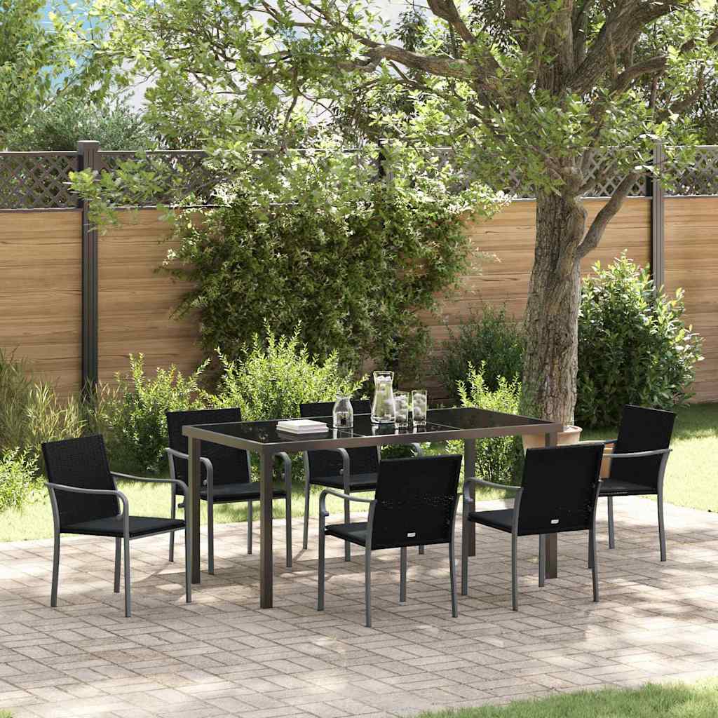 JUNG Vida Garten Essgruppe 7 pcs Schwarz und Grau PE-Rattan