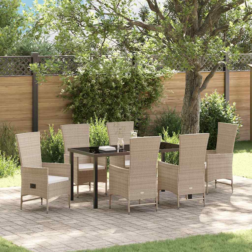 JUNG Vida Garten Essgruppe mit Kissen 7 pcs Beige Poly-Rattan
