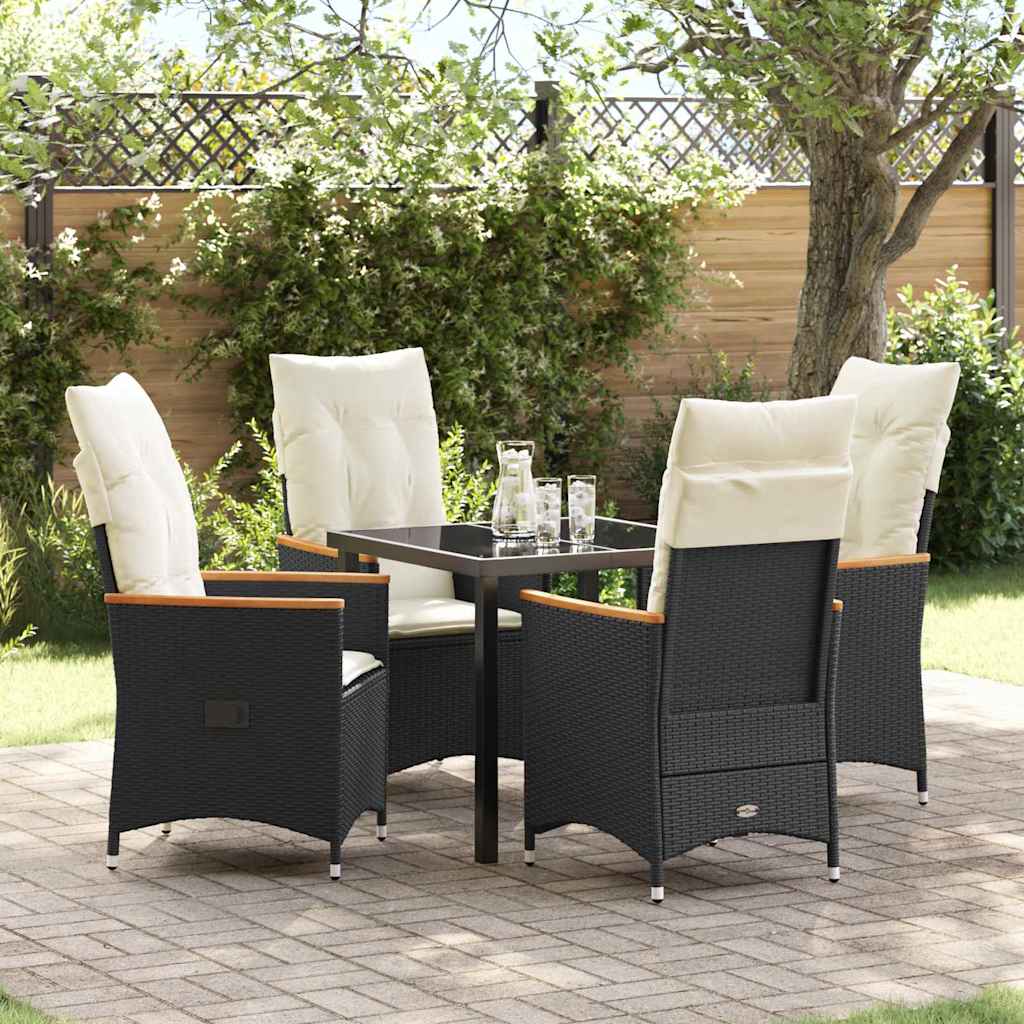 JUNG Vida Garten Essgruppe mit Kissen 5 pcs Schwarz Poly-Rattan