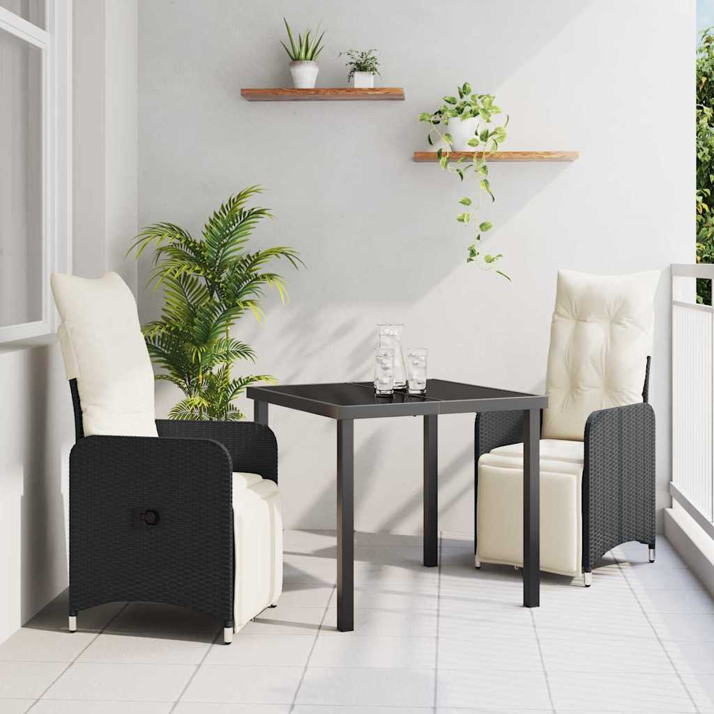 JUNG Vida Garten Essgruppe mit Kissen 3 pcs Schwarz Poly-Rattan