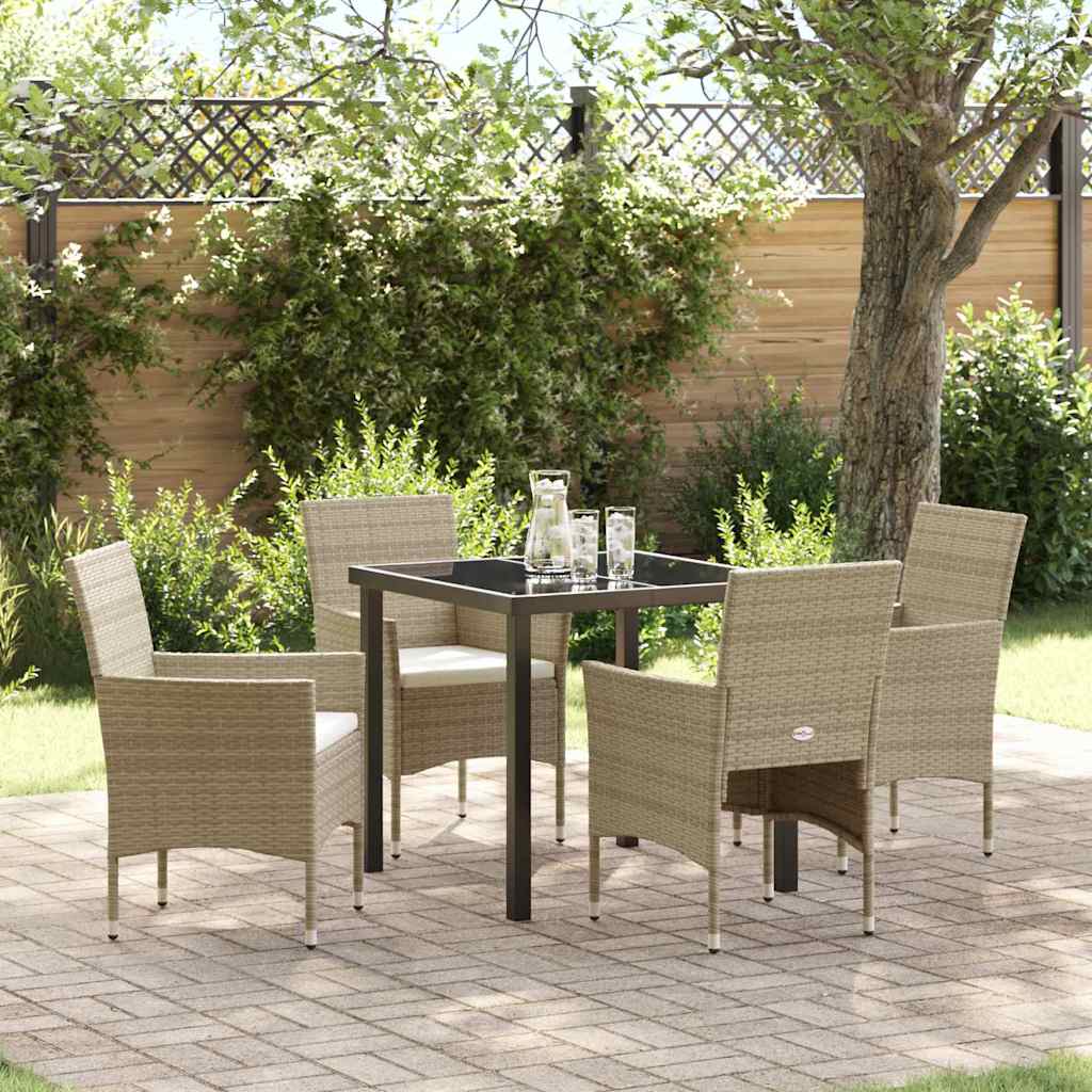 JUNG Vida Garten Essgruppe mit Kissen 5 pcs Beige Poly-Rattan