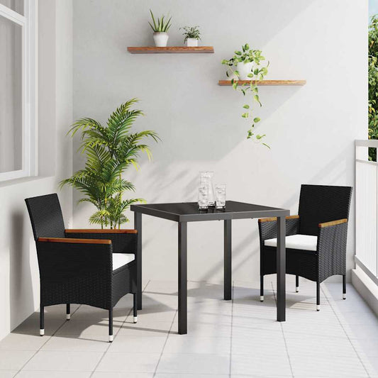 JUNG Vida Garten Essgruppe mit Kissen 3 pcs Schwarz Poly-Rattan