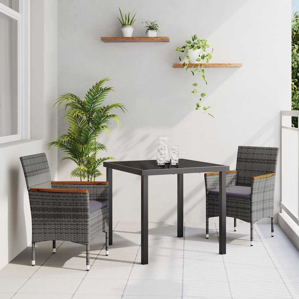 JUNG Vida Garten Essgruppe mit Kissen 3 pcs Grau Poly-Rattan