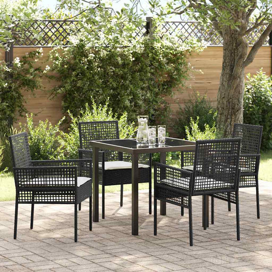 JUNG Vida Garten Essgruppe mit Kissen 5 pcs Schwarz Poly-Rattan