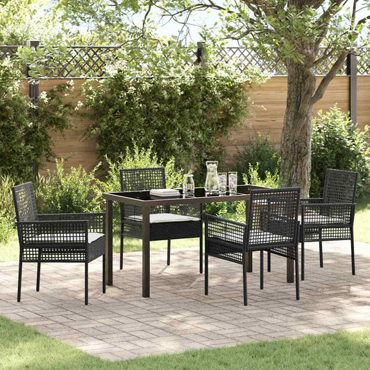 JUNG Vida Garten Essgruppe mit Kissen 5 pcs Schwarz Poly-Rattan