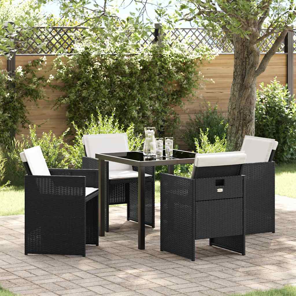 JUNG Vida Garten Essgruppe mit Kissen 5 pcs Schwarz Poly-Rattan