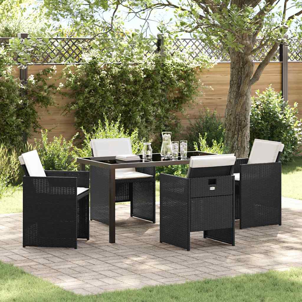JUNG Vida Garten Essgruppe mit Kissen 5 pcs Schwarz Poly-Rattan