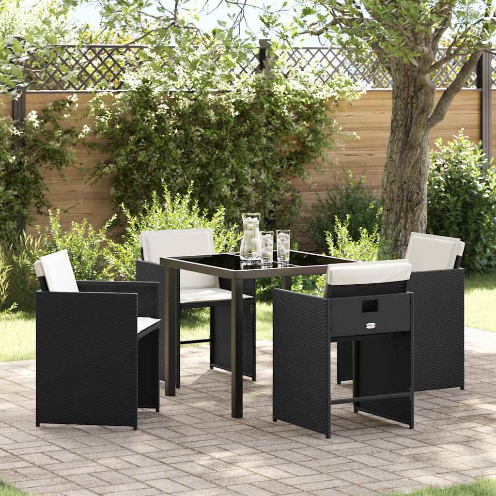 JUNG Vida Garten Essgruppe mit Kissen 5 pcs Schwarz Poly-Rattan