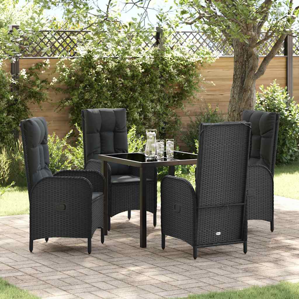 JUNG Vida Garten Essgruppe mit Kissen 5 pcs Schwarz Poly-Rattan